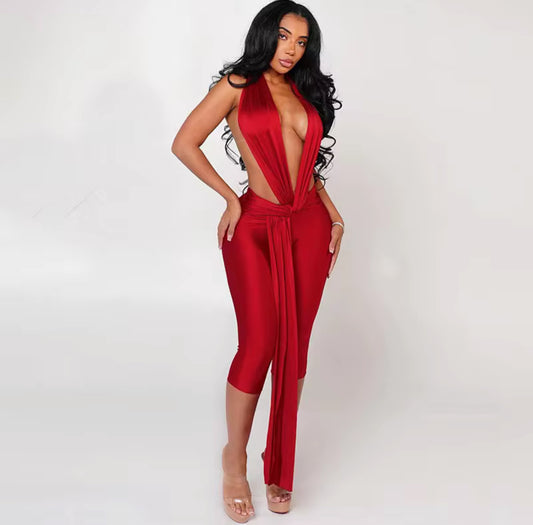 Deep V Wrap Jumpsuit