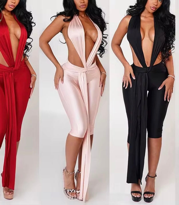 Deep V Wrap Jumpsuit