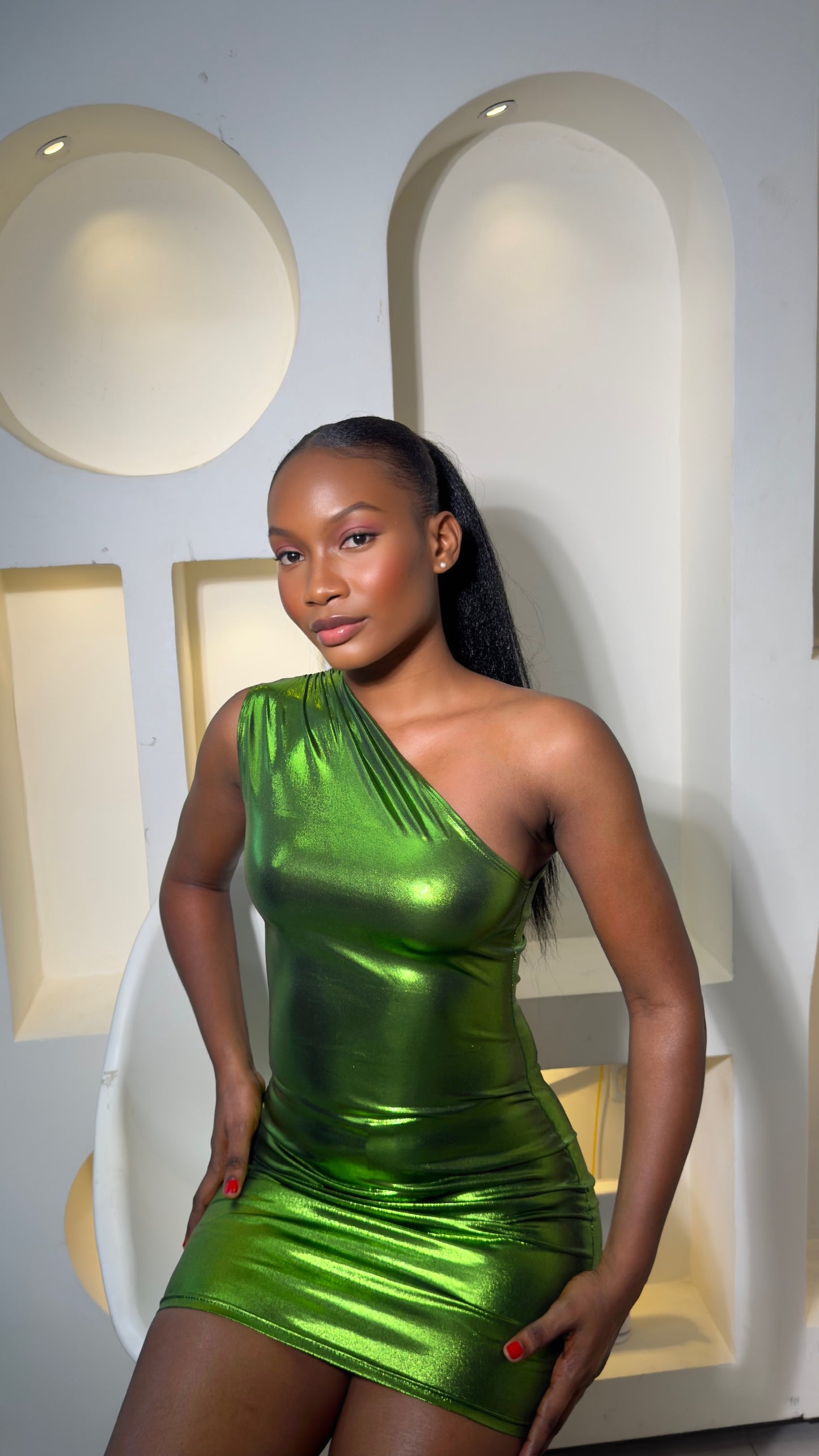 Emerald One-Shoulder Bodycon Dress